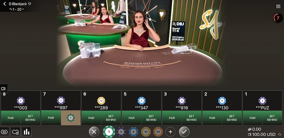 Зробити ставку в Live Casino Blackjack